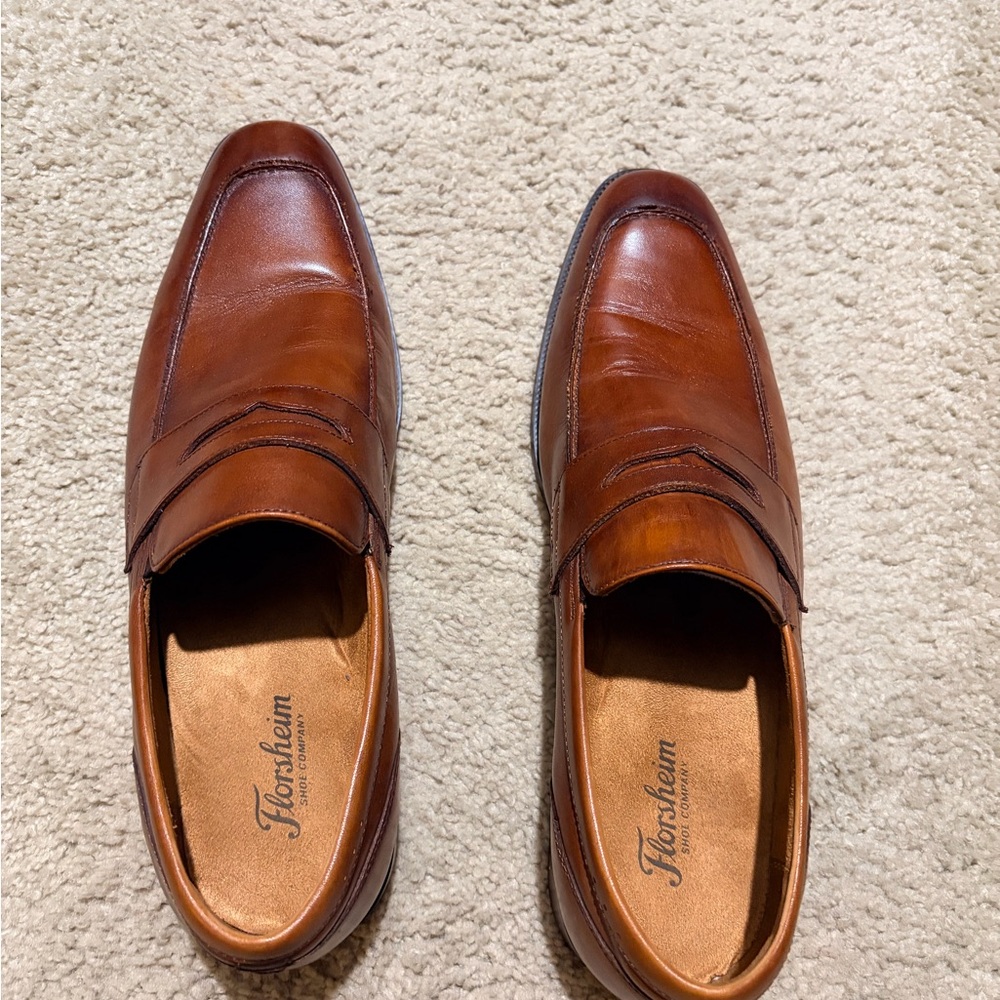 Florsheim Men's Tan Leather Slip-On Loafers, 12 Men’s